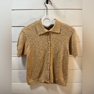 JEANNE PIERRE Beige Knit Short Sleeve Cardigan – Size M